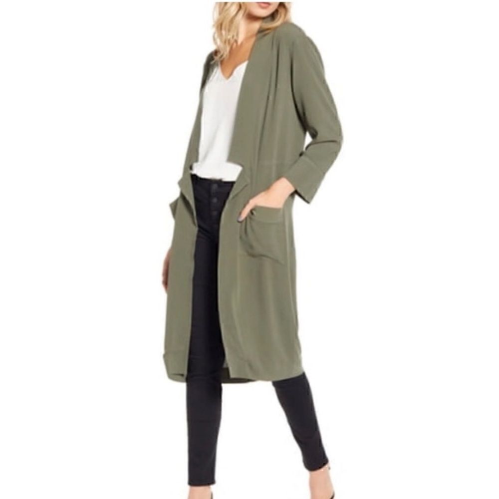 Chelsea 28 NOTCH DETAIL DUSTER IN OLIVE SARMA Size L NWOT